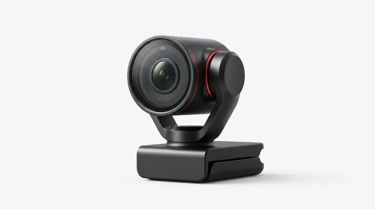 Insta360 Link 2 Pro webcam front view showing lens and gimbal mechanism