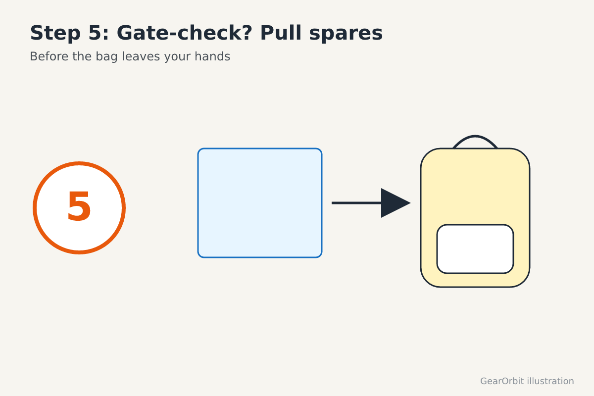 Arrow from a gate-checked bag to a personal item