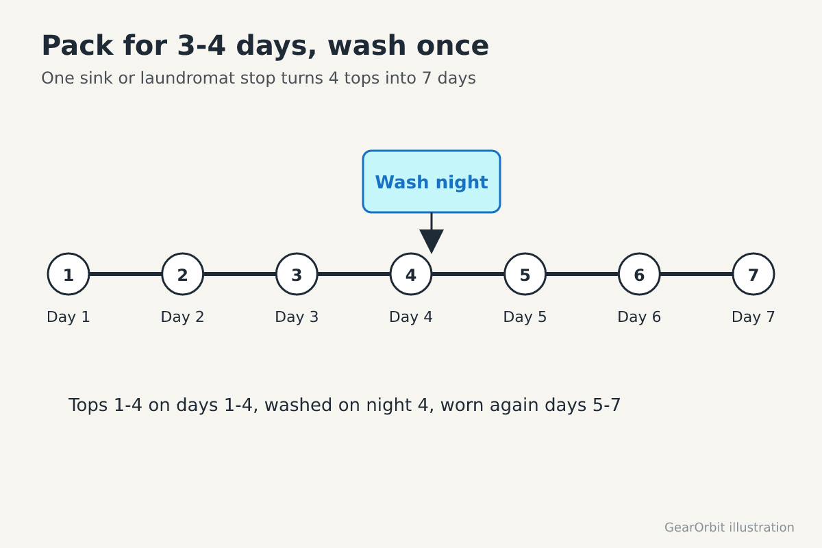 Timeline from day 1 to day 7 with a wash marked on the night of day 4